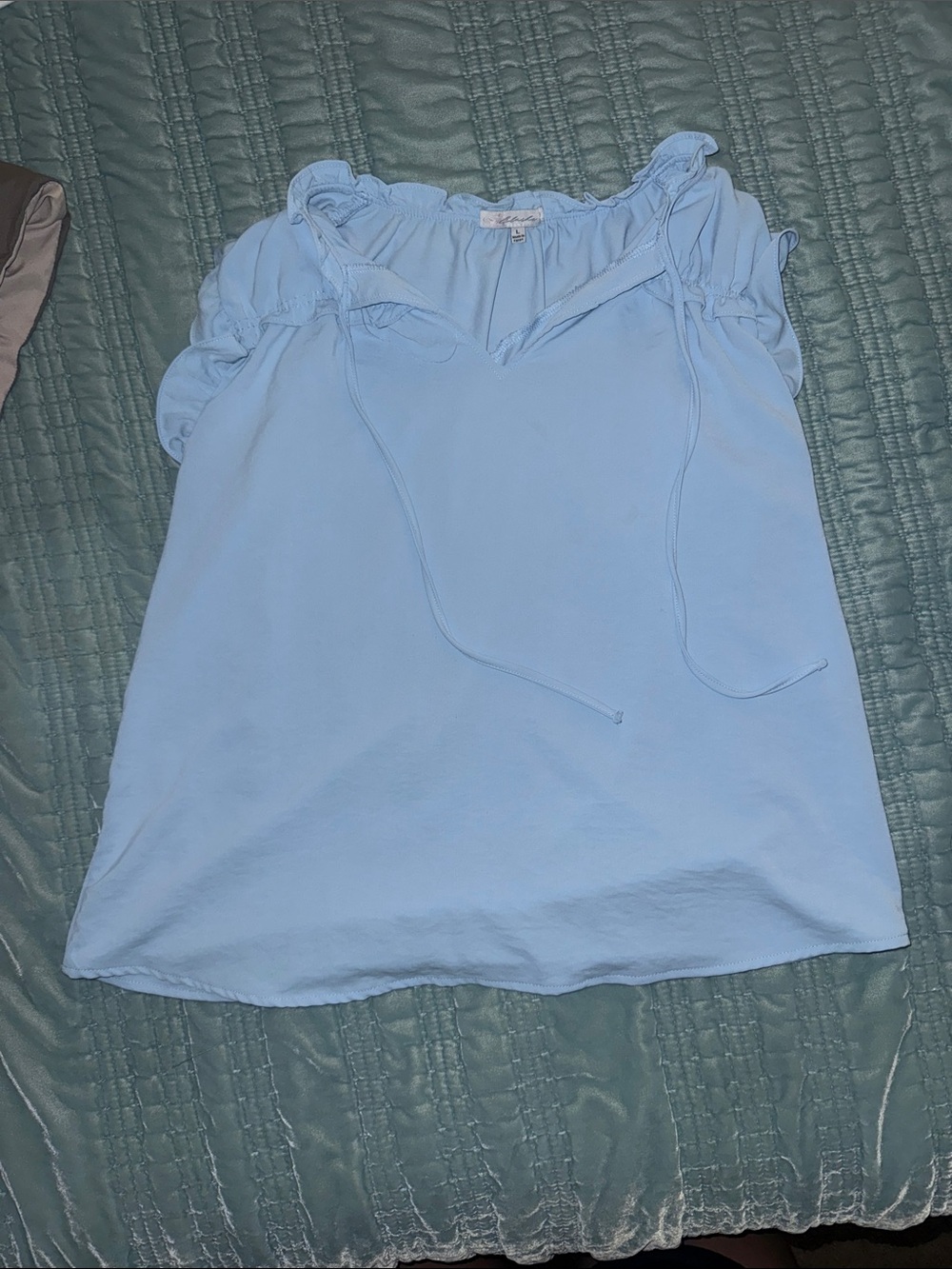 Light Blue Women's Ruffle Neck Tank Top